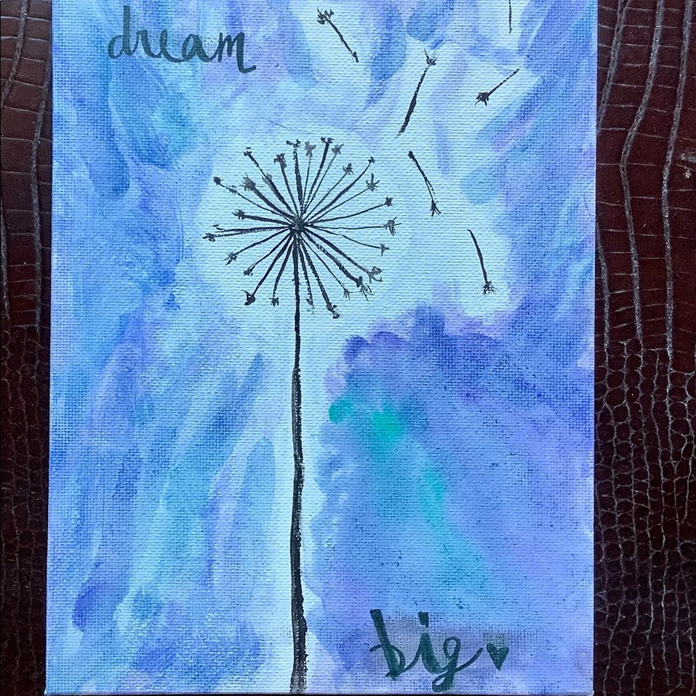 Hand Painted Whimsical Dandelion Wish ‘Dream Big’ acrylic Painting Original NEW